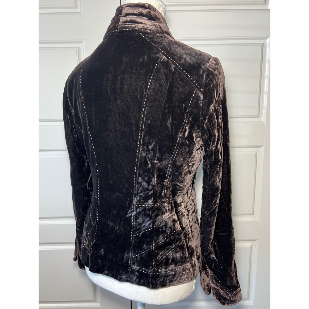 Elie Tahari Chocolate Brown Silk Blend Velvet Blazer Form Fitting Shawl Collar 4 - Picture 11 of 11